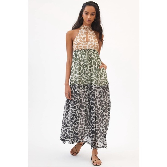 Anthropologie Dresses & Skirts - Anthropologie Maeve Keyhole Halter Maxi Dress  Brown Motif Size L NWT